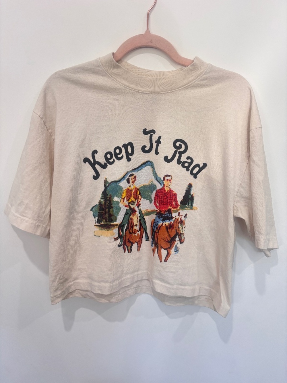 Indy Brand Keep It Rad Cowboy Horse Graphic Tee Vintage White Medium